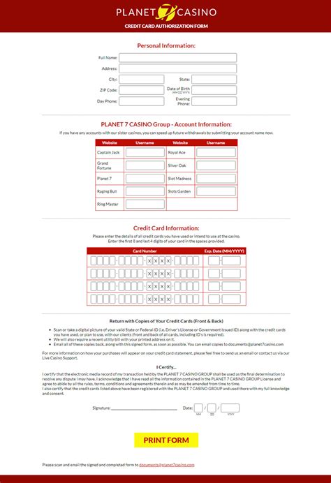 planet 7 casino authorization form